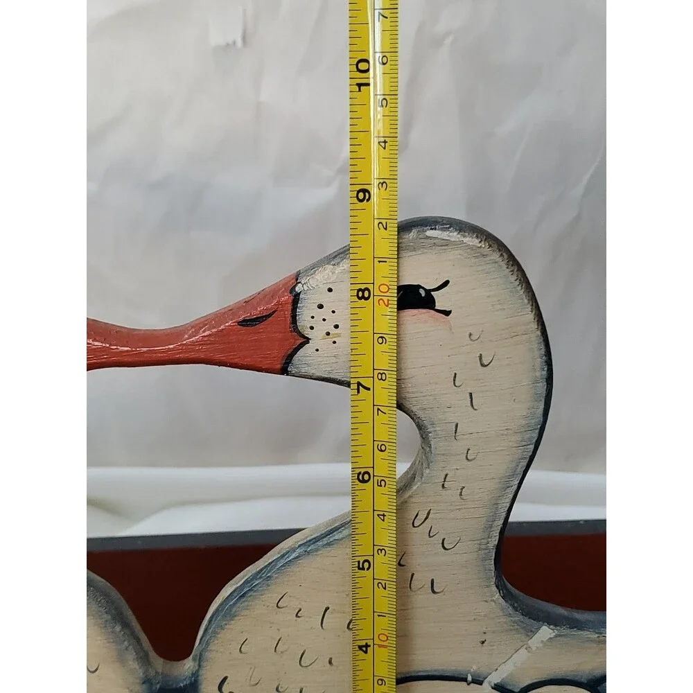 Vntg. Wood Basket Kissing Ducks/Divided/Hand Painted/Hearts/Fruit/GrandmaCore/80